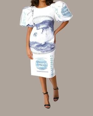 NEW FOR HER NYC scuba midi dress in dollar